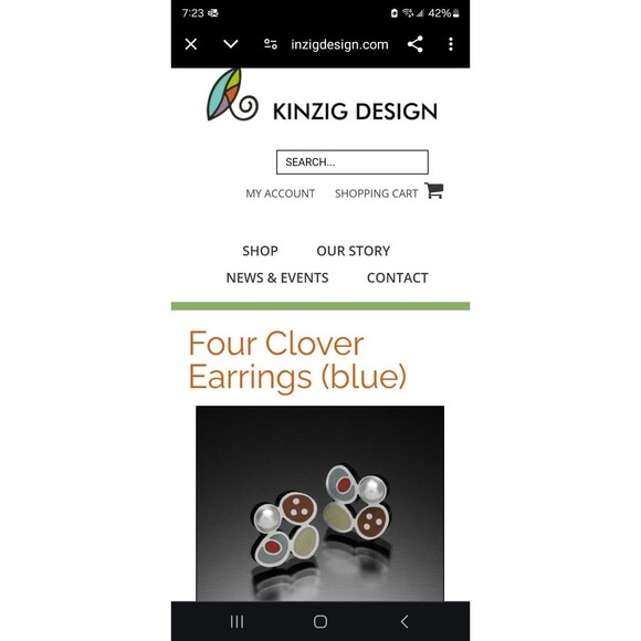 Susan Kinzig Design Four Clover Earrings Blue Clay & Pearl Post Back 925 Silver - Picture 10 of 11